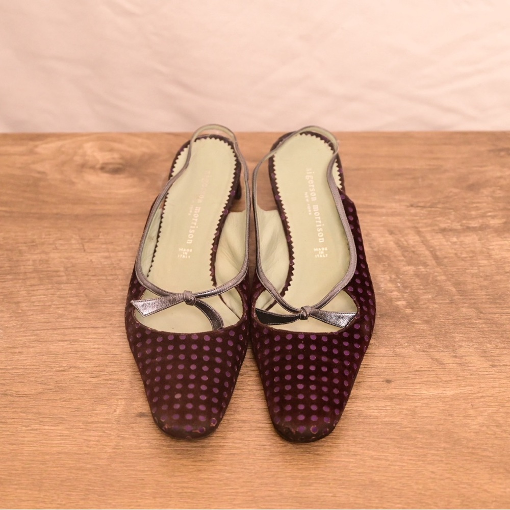 Sigerson Morrison Purple Polka Dot Suede Slingback Shoes